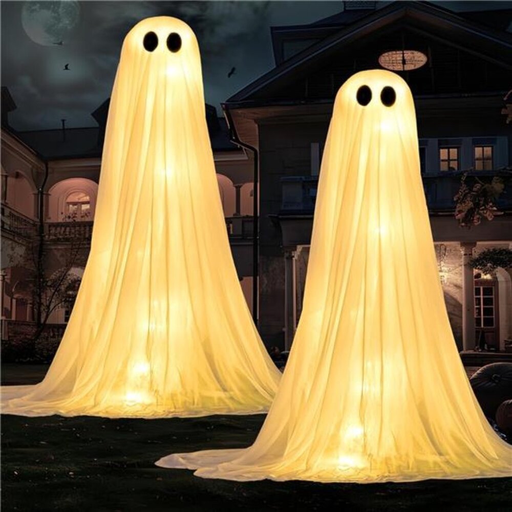 New 2 Pack 50'' Halloween Decorations Outdoor Light Up Ghost, Standing Ghost